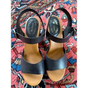 Kork Ease Women's 8 Heleena Sandal Ankle Strap Block Heel Black Leather